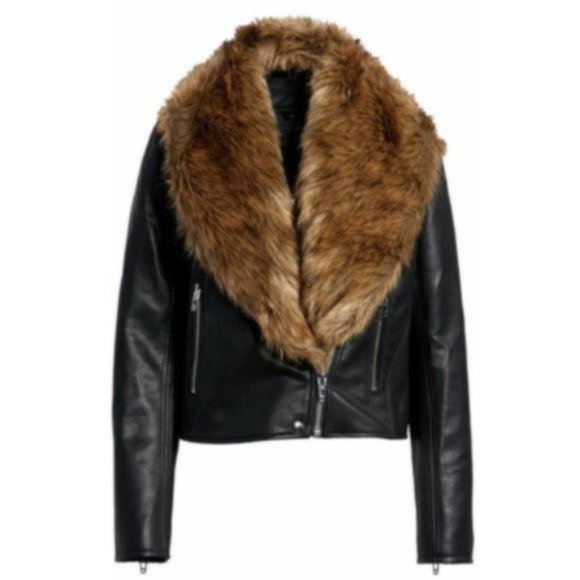 BLANKNYC Night Fever Faux Leather Black Moto Jacket with Fur Trim NWT XS - Picture 7 of 11
